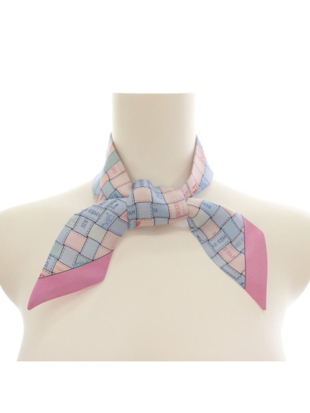 ★SOLD★ Hermes Bolduc Au Carre Scarf Ribbon Silk Light Blue Pink YT - Picture 2 of 5